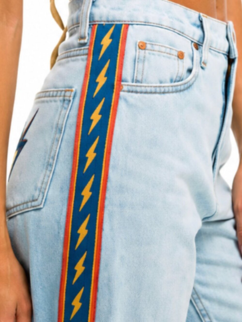 Aviator Nation Bolt Stripe Hi-Rise Wide Leg Gypsy Jeans Sky Wash